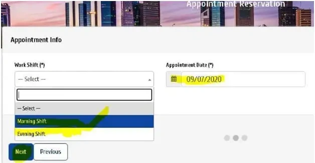 Step 5: Select the date and time of your appointment and confirm your appointment on the Next page.