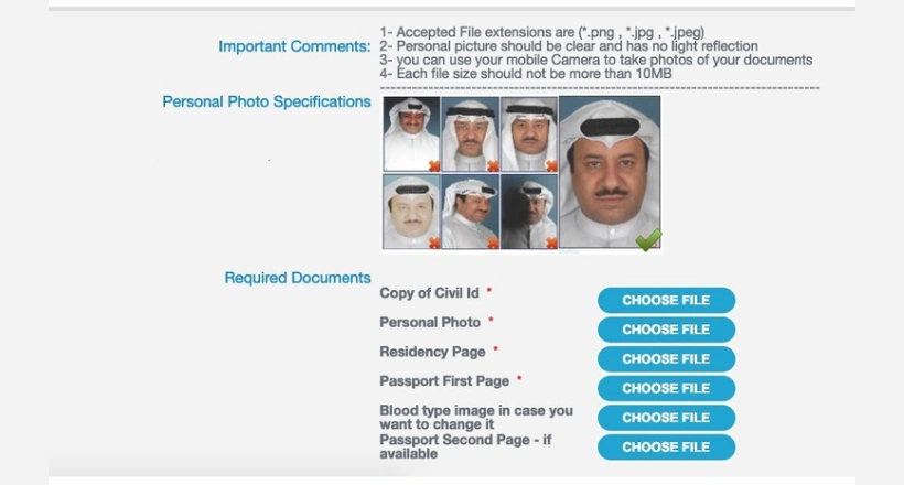 6. Upload your passport-size photo with a blue background and click "Continue."